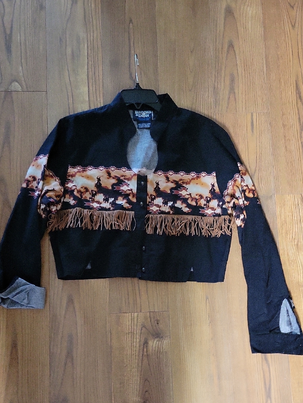 Panhandle Slim Brooks & Dunn Black Cropped Fringe Top